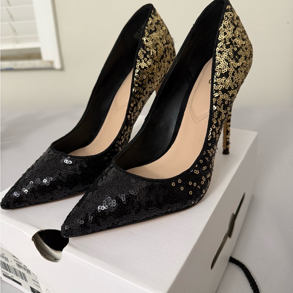 Aldo Black and Gold Stiletto Heels